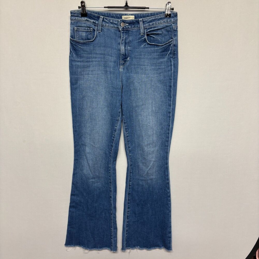 L'AGENCE Women Sera High Rise Jeans Size 30 Flare Raw Hem Denim D134 -13